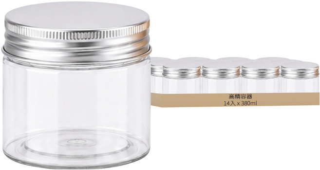 高精容器 食品密封罐 含墊片 8.5 x 8.5cm 附銀色鋁蓋 14入, 1箱, 380ml