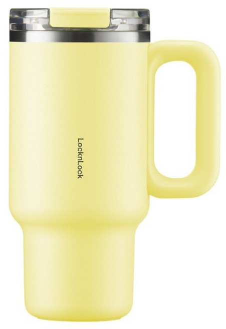 LocknLock 樂扣樂扣 都會大師手感 吸管隨行杯 900ml 不鏽鋼 防漏 檸檬黃 1個 LHC4397YEL