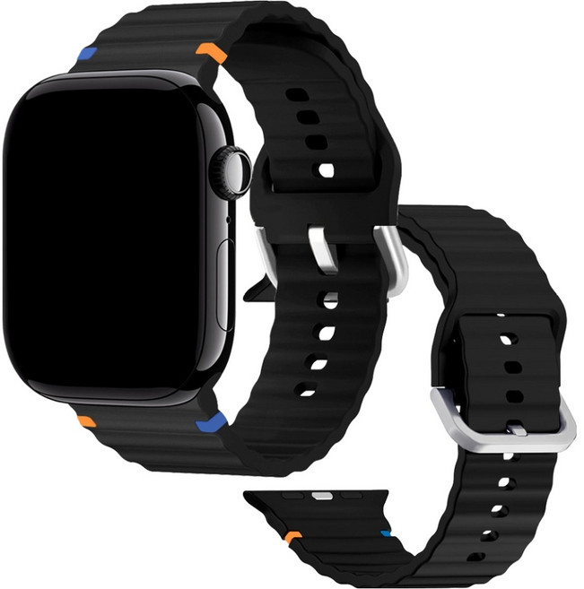 The Joeun Seller Apple Watch 縫線矽膠錶帶, 黑色, 2個