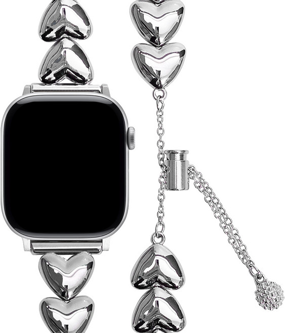 Dojoeunselro 女款 Apple Watch 華麗愛心金屬錶帶, 銀色, 1個