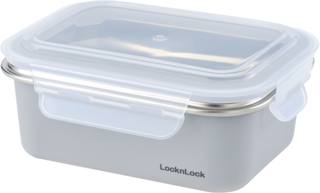 LocknLock 樂扣樂扣 可微波玩美Match不鏽鋼隔熱便當盒 LST575GRY 800ml 芝麻灰, 1個, 不鏽鋼盒身 + 上蓋
