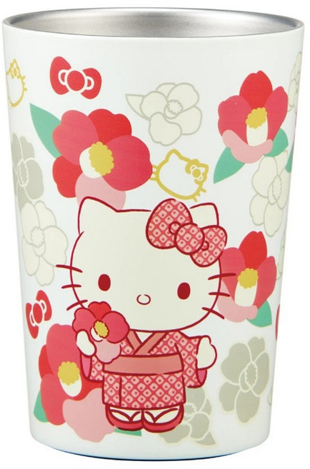 Skater 真空不鏽鋼保溫杯, 粉白色 凱蒂貓 山茶花, 1個, 400ml