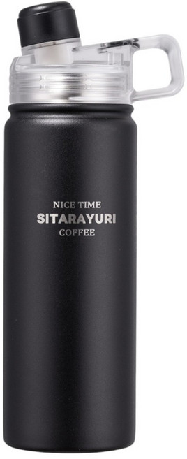Sitarayuri 304不鏽鋼提把磁吸雙飲保溫瓶, 黑色, 1個, 600ml