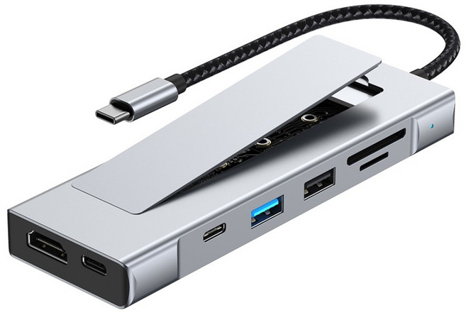 Seekis 8合1 雙協議M.2硬碟外接多功能 USB 集線器, 銀色, 1個