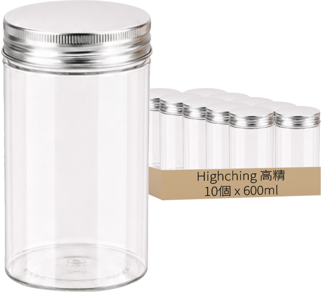 Highching 高精 食品密封罐 8.5 x 8.5 x 12cm 銀色鋁蓋, 10個, 600ml