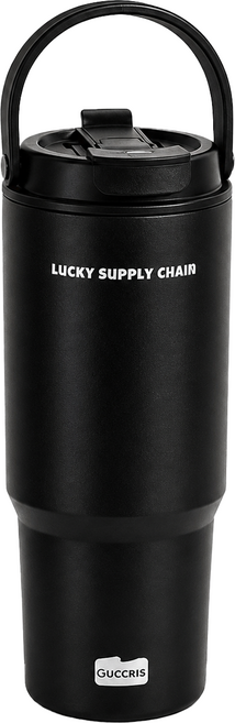 GUCGRES 極簡輕奢覆陶內膽雙飲冰霸杯, 黑色, 1個, 700ml