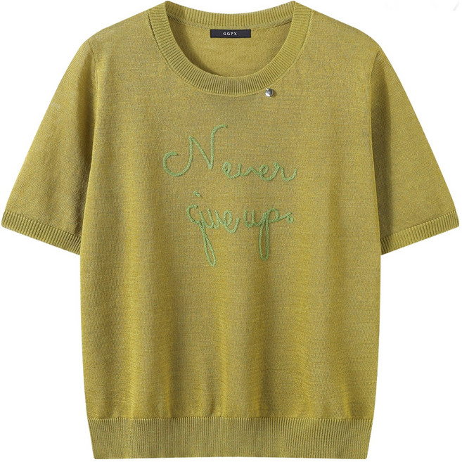 GGPX 女款日常圓領刺繡字母短袖針織衫 GQBKT064D
