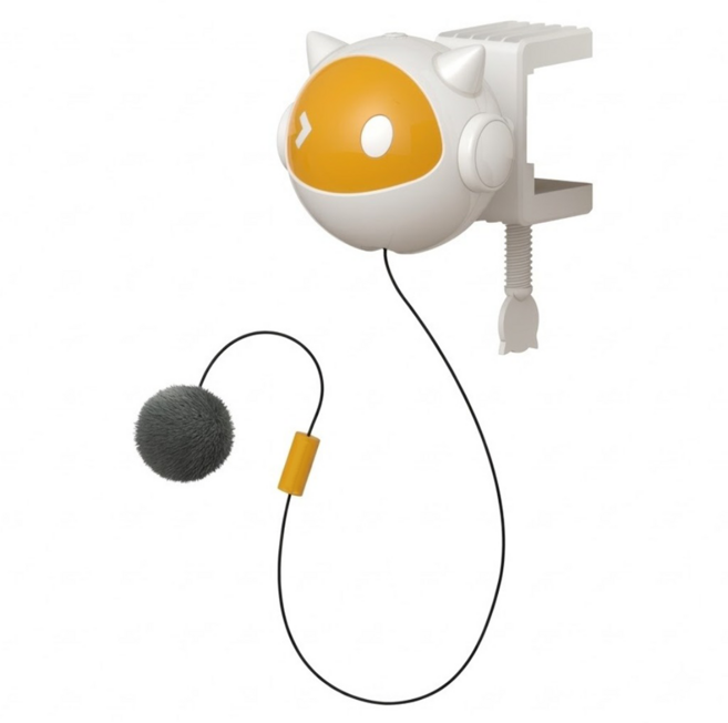 SENLI 自動升降逗貓球/自嗨伸縮逗貓玩具/電動解悶寵物用品/毛絨玩具/貓玩具/逗貓棒, 白黃色, 1個