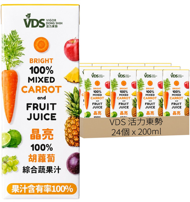 VDS 活力東勢 晶亮 100%胡蘿蔔綜合蔬果汁, 24個, 200ml
