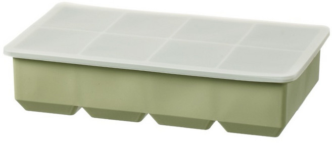 FaSoLa 食品用矽膠大冰塊帶蓋製冰盒/儲冰盒 8格款, 橄欖綠, 1個