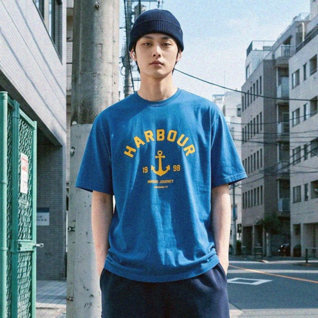 MODERMENT 男女通用 基本寬鬆版型 哈伯短袖T恤, 藍色