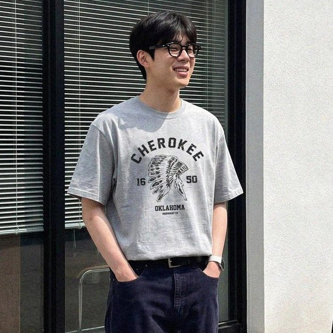 MODERMENT 男女通用 標準寬鬆版型 切羅基短袖T恤, 混色