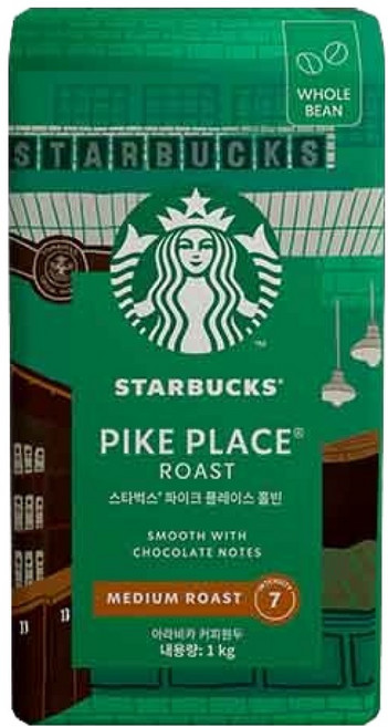 STARBUCKS 星巴克 派克市場全豆咖啡, 1kg, 1個