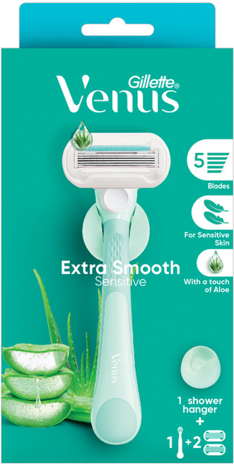 Gillette 吉列 Venus 維納斯 敏感肌適用除毛刀組, 1套, 刀架 + 刀頭 2個 + 磁吸壁掛