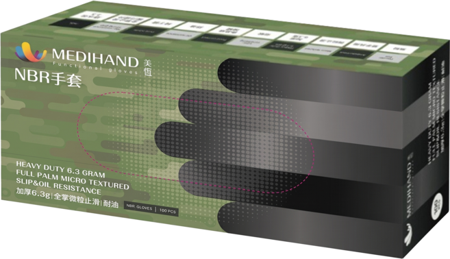 MEDIHAND 美恆 NBR手套 微粒止滑 加厚款 6.3g 100入, 黑色, M, 1套