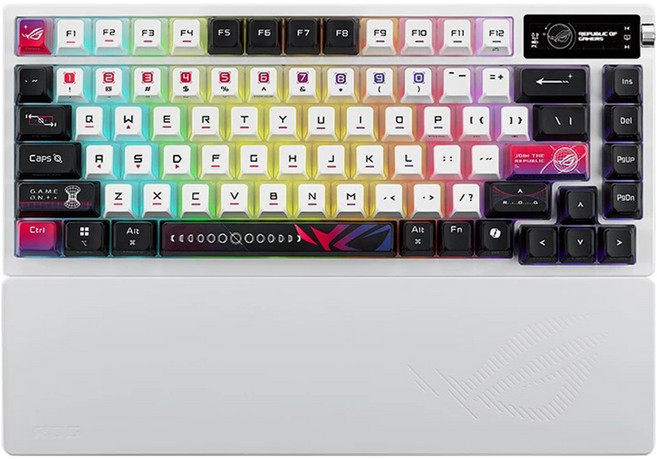 ASUS 華碩 ROG Azoth X 75% 三模無線電競鍵盤 OLED顯示器 3向控制旋鈕 含手托, 白色, 90MP044F-BKTA30, 風暴軸
