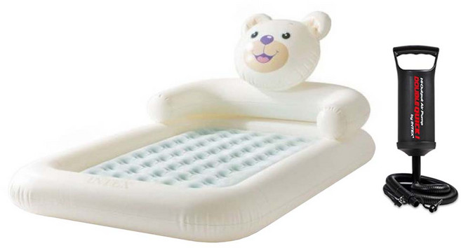 INTEX 防滾落兒童植絨充氣床 附手壓幫浦 66814, 小熊