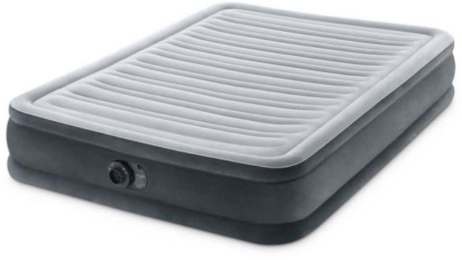 INTEX FIBER TECH 豪華型橫條內建電動幫浦充氣床 雙人(191 x 137 x 33cm) 灰色 67767