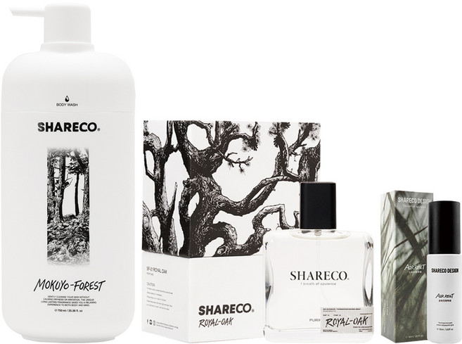 SHARECO 品牌明星3件組 皇家橡樹香水 + 木曜森林沐浴膠 + 去味空間噴霧, 1組