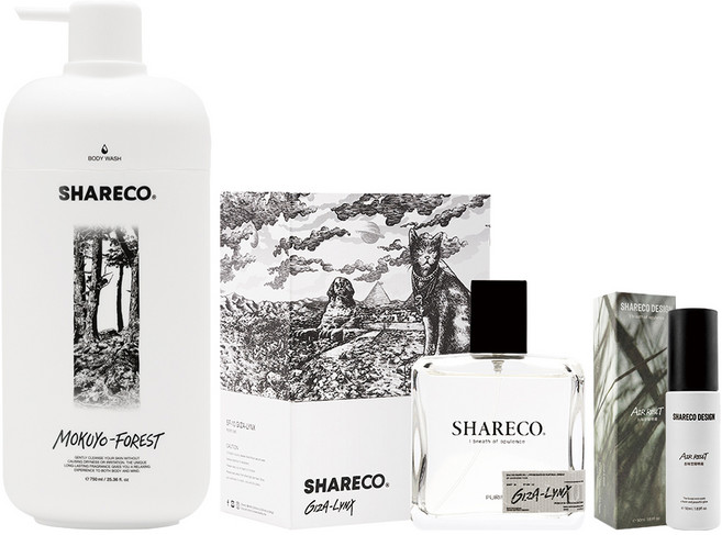 SHARECO 品牌明星3件組 琥珀檀香香水 + 木曜森林沐浴膠 + 去味空間噴霧, 1組