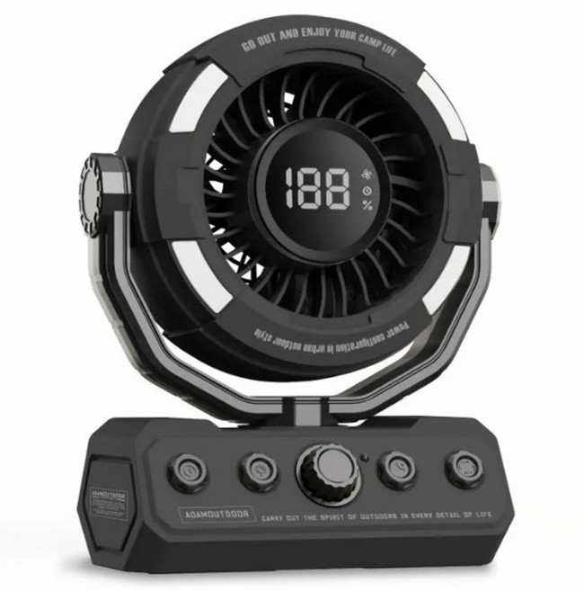 ADAMOUTDOOR 戶外無線DC充電式照明擺頭循環扇 ADFN-LED100RT(B) 黑色