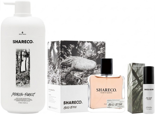 SHARECO 品牌明星3件組 裸麝香香水 + 木曜森林沐浴膠 + 去味空間噴霧, 1組