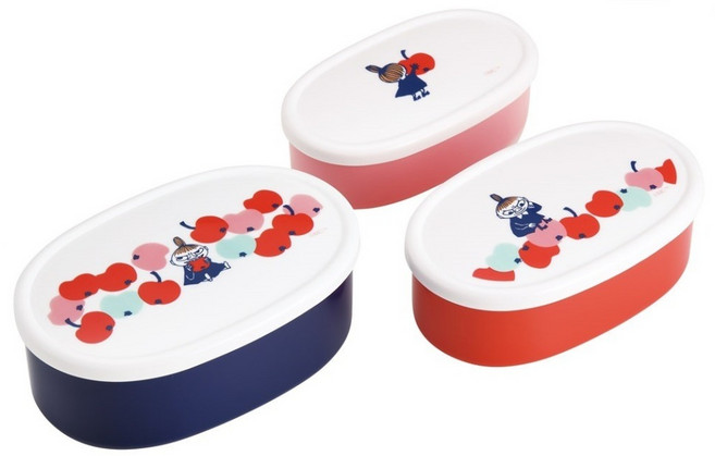 Skater MOOMIN 塑膠AG抗菌保鮮盒 橢圓型 400ml + 280ml + 180ml 3件組, 1套, 容器 3個 + 蓋子 3個