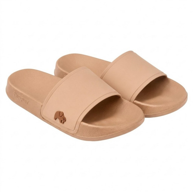 fipper Slip on 橡膠一字拖鞋防水防滑室內拖, 奶茶棕, 26cm