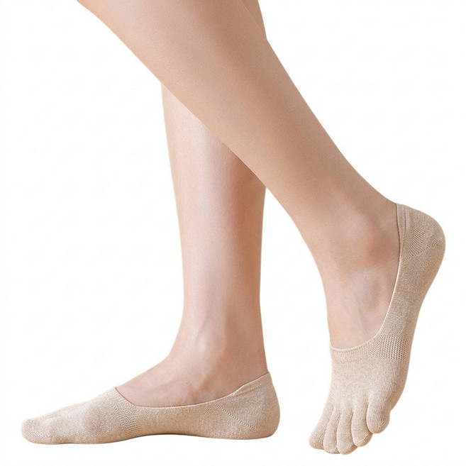 NICOFUN 愛定做 運動五趾隱形襪 fyk265toe02-42, 淺杏, 1套