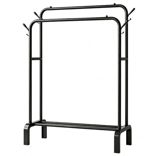 E家工廠 立式雙桿 衣架 衣帽置物架 黑色 376 110 x 142 x 45cm