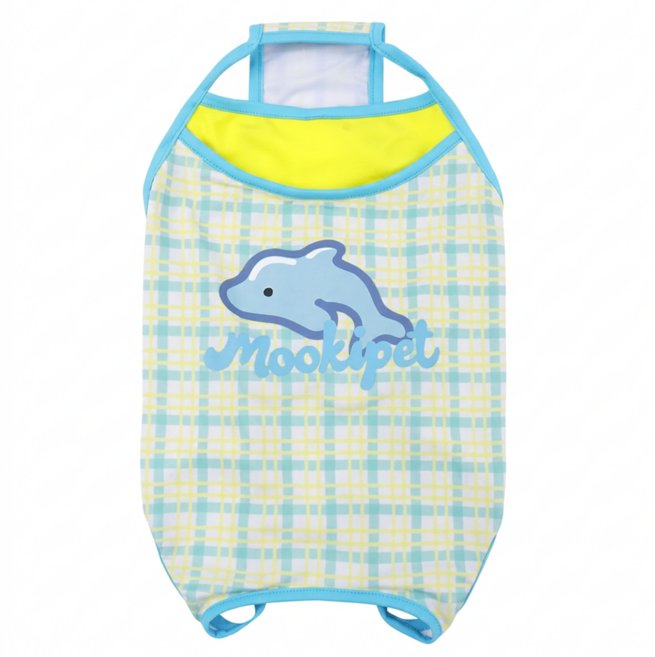 Mooki Pet 海濱格紋防曬涼感泳衣 貓狗通用 MK26080, 黃色, 1個