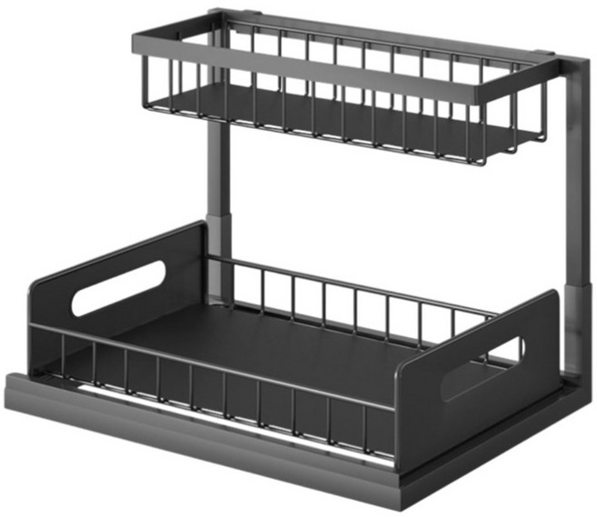 ONE HOUSE 奈霸雙層可拆裝抽拉籃置物架 OH-M102, 黑色, 1個