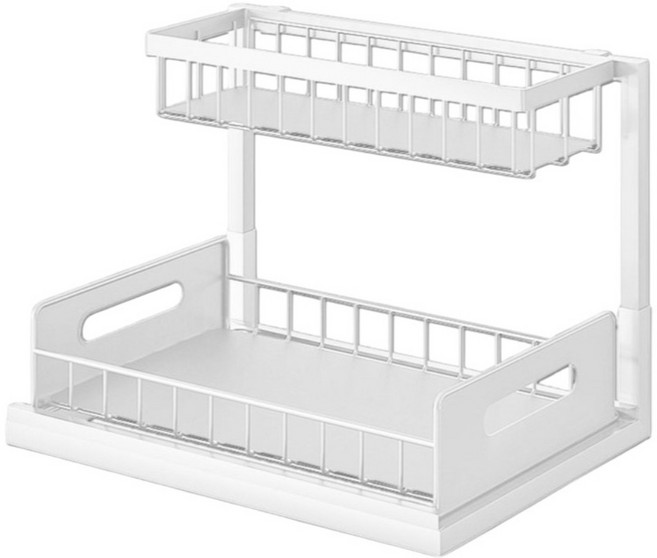 ONE HOUSE 奈霸雙層可拆裝抽拉籃置物架 OH-M102, 白色, 1個