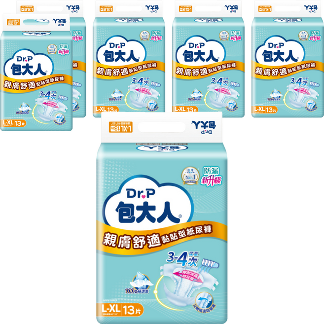 Dr.P 包大人 親膚舒適 成人黏貼型紙尿褲, L-XL, 6個, 13片