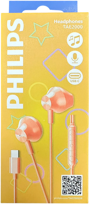PHILIPS 飛利浦 音效強化線控Type C耳塞式有線耳機, 橘色, TAE2000OR