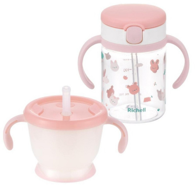 Richell 利其爾 Aqulea第5代學習水杯組合 兔森林, 粉色, 1套, 350ml