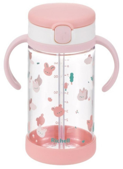 Richell 利其爾 Aqulea第5代吸管水杯 含底座 兔森林, 粉色, 1個, 320ml