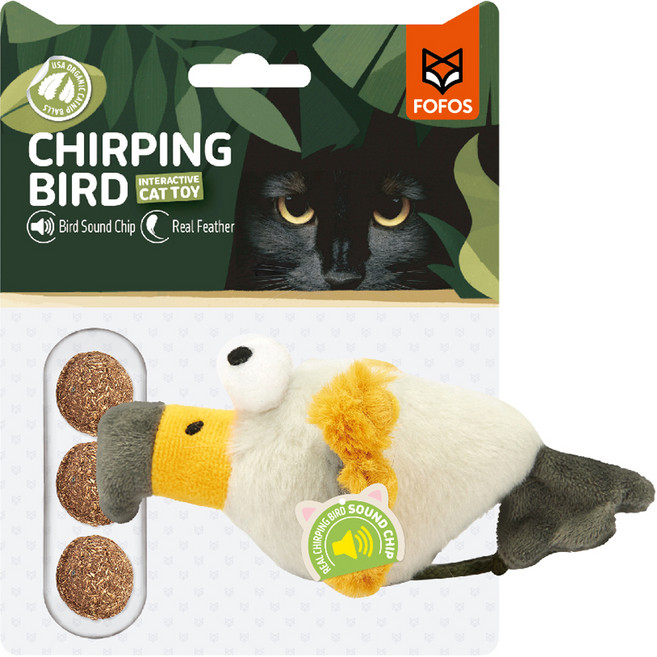 FOFOS 兩只福狸 快樂的小鳥發聲貓玩具 + 貓薄荷 3顆, 萌雕, 1個