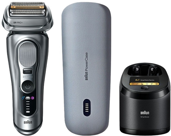 BRAUn 百靈 旗艦9系PRO+電動刮鬍刀 附充電旅行盒 + 智慧清潔充電座, 銀色, Series 9 Pro+ 9677CC