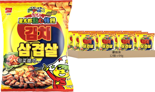 OYATSU 優雅食 BABY STAR 星太郎 點心條餅 泡菜燒肉風味, 64g, 12個