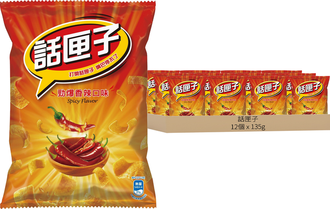 波卡 話匣子 勁爆香辣口味玉米片, 135g, 12個