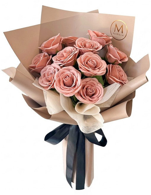 FLORAL M 花藝 仿真花 溫柔焦糖奶茶玫瑰香水花束, 粉色, 1件