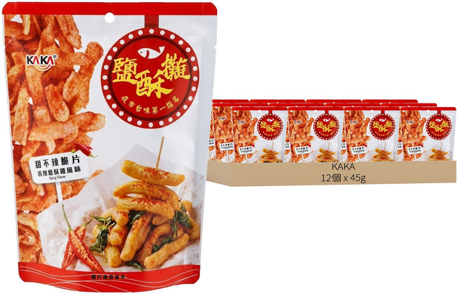 KAKA 卡卡 鹹酥攤甜不辣脆片 香辣鹽酥雞風味, 45g, 12個