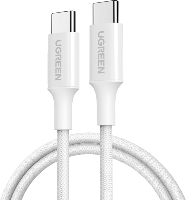 UGREEN 綠聯 原廠公司貨 USB-C-USB-C編織耐用快充傳輸線 S版 60W, 白色, 1個, 1m