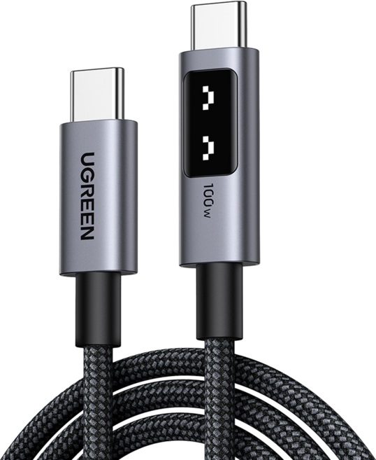 UGREEN 綠聯 原廠公司貨 USB-C-USB-C小機器人充電線/傳輸線 100W, 2m, 深空灰, 1個