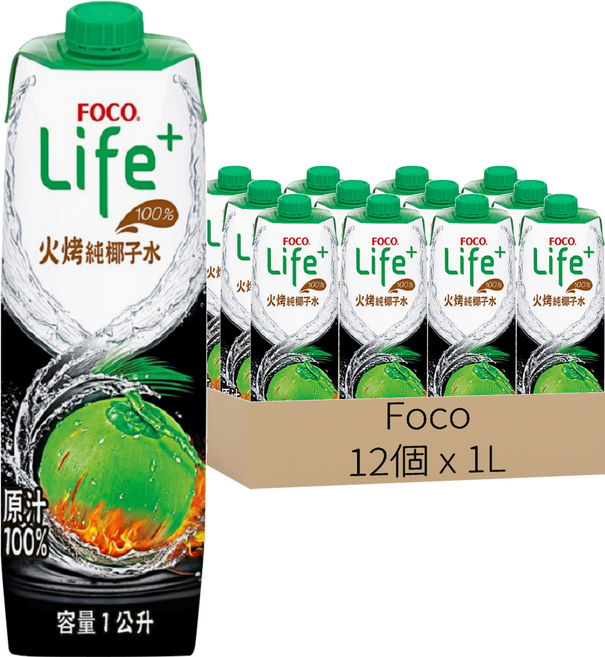 Foco LIFE+ 火烤純椰子水, 12個, 1L