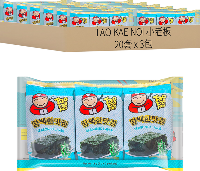 TAO KAE NOI 小老板 韓式海苔 原味, 12g, 20套