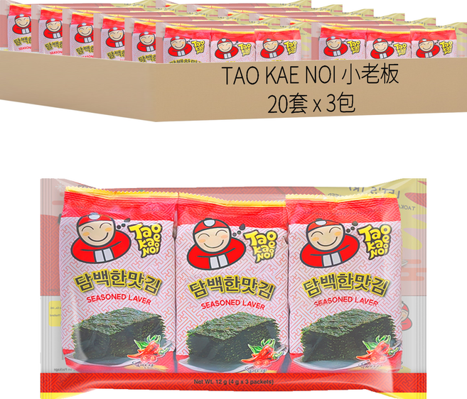 TAO KAE NOI 小老板 韓式海苔 辣味, 12g, 20套