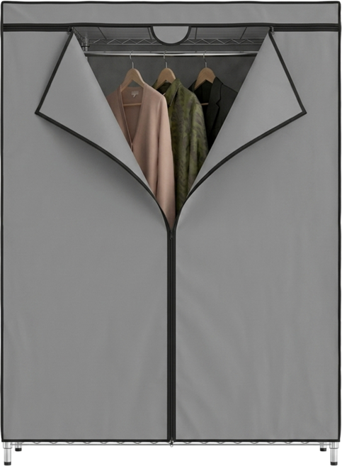 KI WISH 居家生活 三層衣櫥架 120 x 46 x 180cm + 衣櫥布套, 銀色 雙桿 + 亮灰色