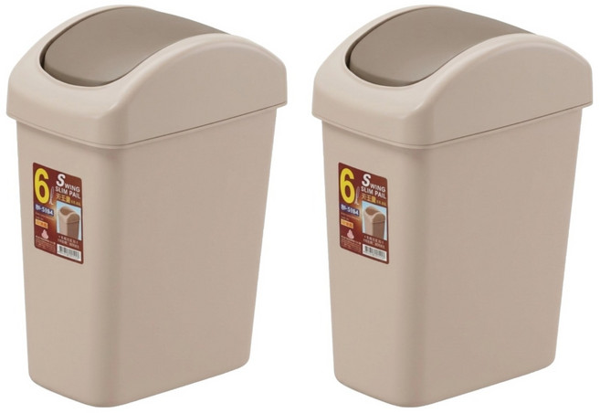Polywise 翰庭 台灣製 搖蓋垃圾桶 6L 2個 天王星紙林 BI-5864 米色 1層